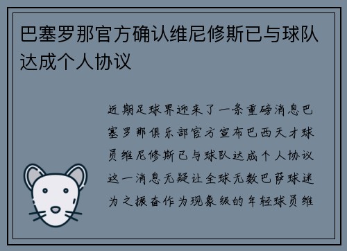 巴塞罗那官方确认维尼修斯已与球队达成个人协议