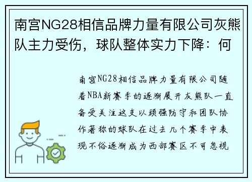 南宫NG28相信品牌力量有限公司灰熊队主力受伤，球队整体实力下降：何去何从？