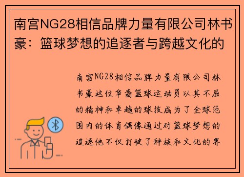 南宫NG28相信品牌力量有限公司林书豪：篮球梦想的追逐者与跨越文化的体育偶像