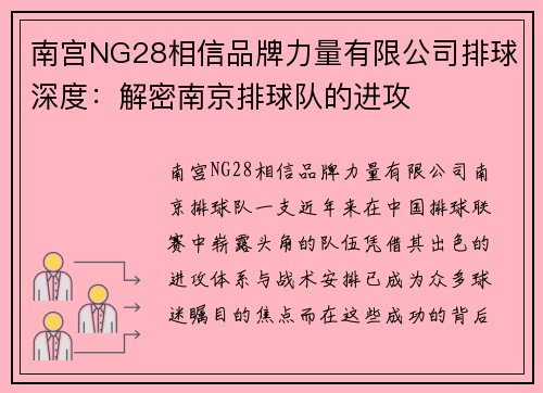 南宫NG28相信品牌力量有限公司排球深度：解密南京排球队的进攻