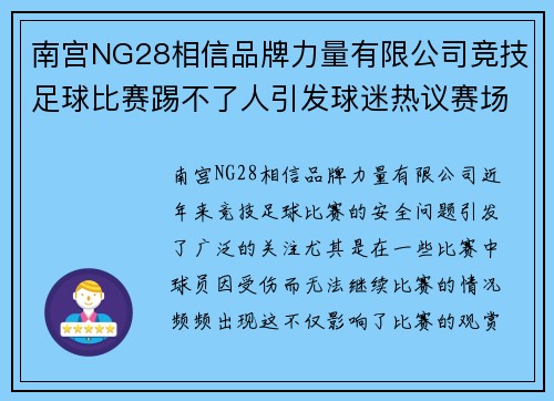 南宫NG28相信品牌力量有限公司竞技足球比赛踢不了人引发球迷热议赛场安全问题与未来发展